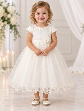 NWT Sarah Louise 2Y Ivory Bridal Flower Girl Beaded Rosette Tulle Formal Dress